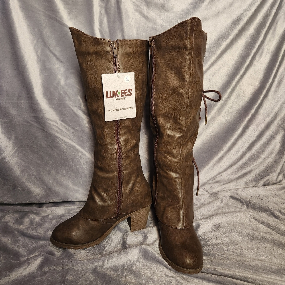 Muk Luks Brown Lace-Up Heeled Boots - Picture 4 of 11